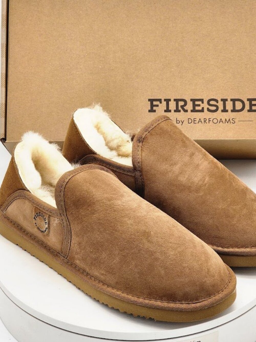 Fireside by Dearfoams Men’s 10 Chestnut Genuine Suede Closed Back Slippers